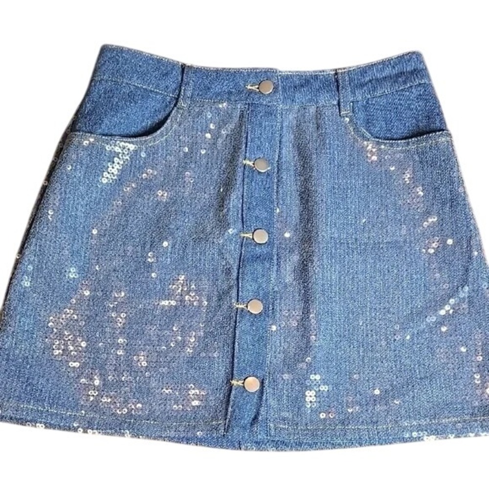 Fashion Nova Sequin Denim Mini Skirt, 100% Cotton, Party Concert Festival, Small